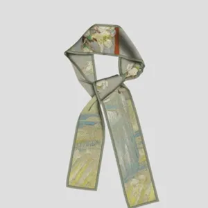 Van Gogh oil painting art skinny silk scarf, stylish narrow ribbon for bags and hair decoration.