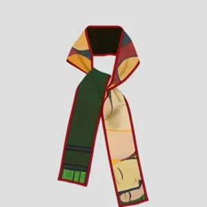 Artistic oil painting print skinny scarf, elegant twilly ribbon for bags and hair styling.