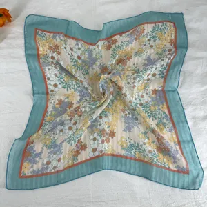 Vintage floral square scarf for women, elegant retro neckerchief and stylish hair band accessory.