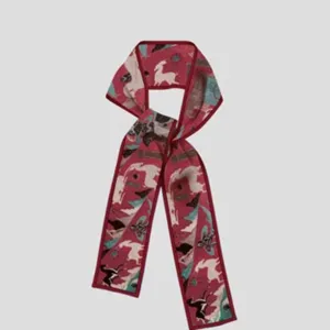 Artistic printed long narrow silk scarf for women, fashionable bag ribbon and hair band.