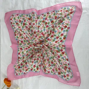 Vintage floral print small square scarf for women versatile neckerchief hair band style