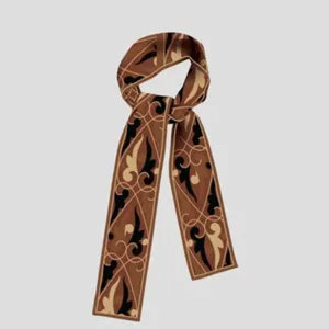 Silk Twilly Scarf for Women Brown Baroque Pattern Bag Ribbon Hair Band Accessory