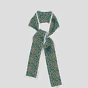 Green wavy pattern slim silk scarf for women, elegant bag ribbon and stylish hair band accessory.