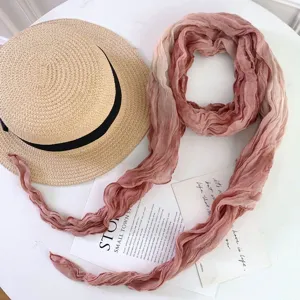 Pink gradient crinkled scarf for women, stylish lightweight long shawl for daily wear.