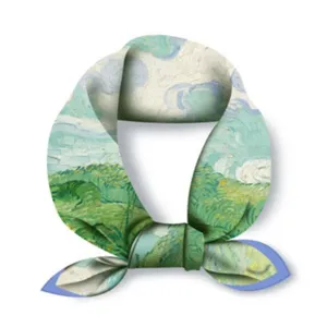 Classic Van Gogh oil painting style small square silk scarf hair band neck scarf detail