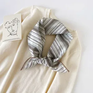 Korean style striped small square scarf cotton decorative neckerchief chic women accessory
