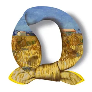 Detail view of the artistic Van Gogh oil painting silk square scarf, vintage floral pattern.