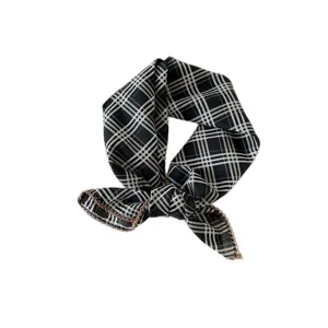 Korean style black white plaid small square scarf, thin cotton decorative neck scarf.