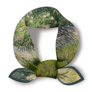 Artistic Van Gogh oil painting print square scarf detail, vintage aesthetic hair accessory.