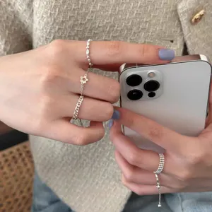 Minimalist tassel pendant ring set, unique design silver chain rings for women daily wear.
