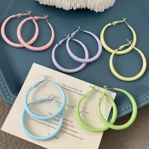 Macaron color large hoop earrings for women, sweet and simple circle ear jewelry spring.