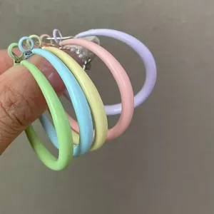 Macaron colorful hoop earrings for women, sweet minimalist alloy circle jewelry set daily.