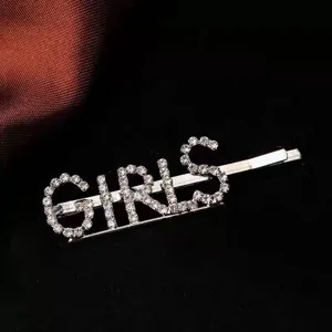 Silver rhinestone letters hair clip, cute metal bobby pin for sweet daily hair styling accessories.