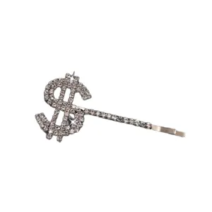 Silver rhinestone dollar sign hair clip, alloy bobby pin sweet fashion hair accessories for women