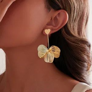 Моdern Long Tassel Heart Ginkgo Leaf Drop Earrings Alloy Metal Gold Statement Dangle Earrings Jewelry For Women Party