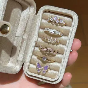 Korean Style Fashion Alloy Rhinestone Floral Butterfly Open Ring Elegant Finger Jewelry Accessory For Women