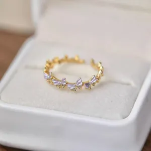 Gold plated butterfly ring with micro pave cubic zirconia elegant jewelry fashion accessory