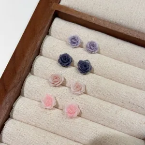 Sweet Floral Resin Rose Stud Earrings Stainless Steel Post Women Fashion Jewelry Gift
