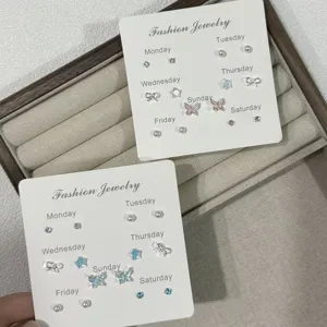 Cute butterfly bow star weekly stud earrings set sweet minimalist jewelry for women girls