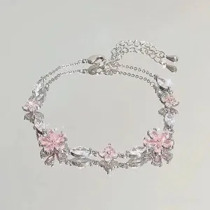 Pulsera trébol circonita plateada colgante floral cristal brillante joya mujer nueva