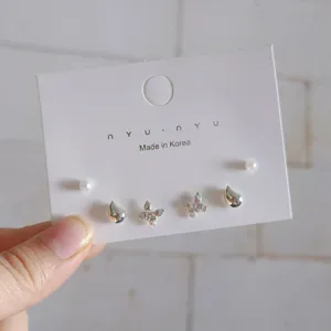 Minimalist asymmetric butterfly pearl stud earrings set for women daily fashion jewelry.