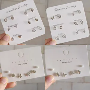 Women Alloy Artificial Pearl Butterfly Floral Geometric Stud Earrings Set Fashion Daily Commuting Jewelry