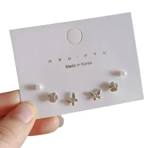 Exquisite butterfly and flower stud earrings set, minimalist silver daily jewelry for women.