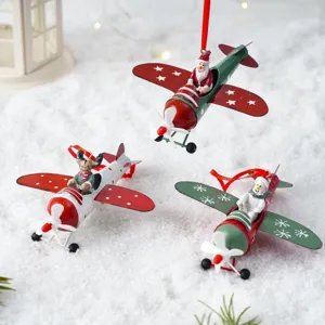 Noël Avion en Fer Ornement Suspendu Père Noël Bonhomme de Neige Elan Figurine Décoration Arbre