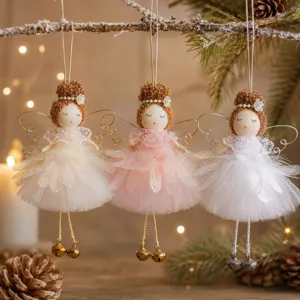 Christmas angel hanging ornaments plush fairy dolls set for tree decoration holiday gifts