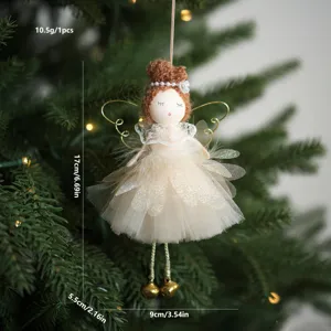 Handmade Christmas angel doll ornament with tulle dress and bell feet for holiday tree decor.