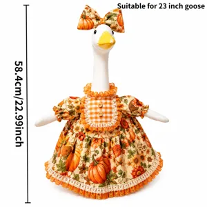 Halloween Pumpkin Dress Set for 23 Inch Porch Goose Cute Floral Outfit with Matching Bow