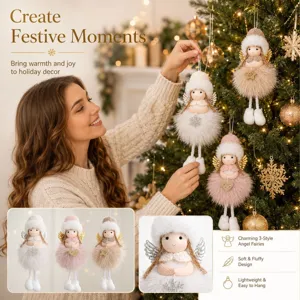 Christmas angel plush doll pendant for tree decoration, cute girl ornament with soft fuzzy design.