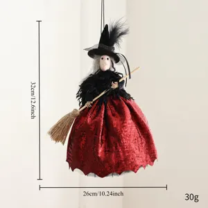 Halloween witch hanging decoration red dress broom pendant festival party home decor