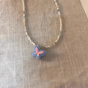 Beaded butterfly necklace with blue pink pendant candy style short clavicle chain