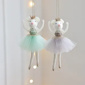 Kerst Ballerina Muis Pluche Hangoornament met Gouden Kroon voor Boom Decor