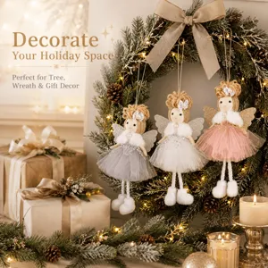 Christmas mesh angel doll pendant with sequin wings, perfect for tree and holiday decor.