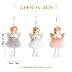 Christmas mesh angel doll ornament with sparkling sequin wings for holiday tree decoration.