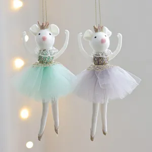 Kerstboom Hangornament Schattige Balletmuis Vilt Pop Met Gouden Kroon En Tule Rok Feestelijke Feest Woondecoratie