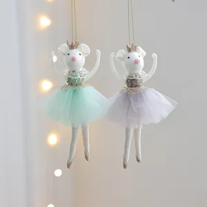 Kerst muis ballerina hangend ornament, schattige pluche poppendecoratie voor boom.