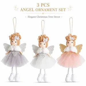 Christmas Angel Doll Pendant Sequins Wings Hanging Decoration For Christmas Tree Home Party Decor