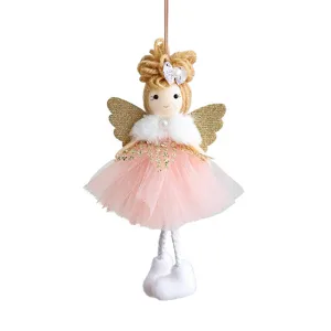 Cute Christmas angel doll hanging pendant with shiny glitter wings for tree holiday decor