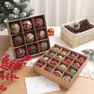 Juego de Bolas de Espuma de Adornos Navideños a Cuadros Clásicos Con Caja de Regalo para Decoración