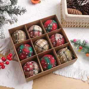 Bolas de Navidad de cuadros en caja, adornos festivos colgantes para árbol y decoración.