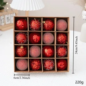 Set di palline di Natale rosse in scatola da 16 decorazioni per albero festive 24cm