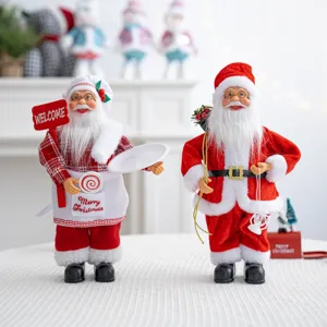 Charmante figurine de Père Noël de 30 cm avec panneau festif et détails de décoration de poupée.