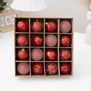 Set 16 Palline di Natale Rosse Glitterate Opache Addobbi Albero Festa Casa Natale