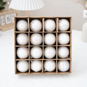 Set di 16 palline di Natale bianche in scatola regalo, decorazioni festive per feste.