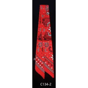 Sciarpa twilly stampa leopardo rosso nastro di seta geometrico elegante per donna nuovo