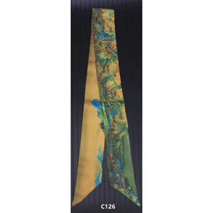 Donna sciarpa in seta stretta stampa pittura a olio elegante lunga foulard moda donna