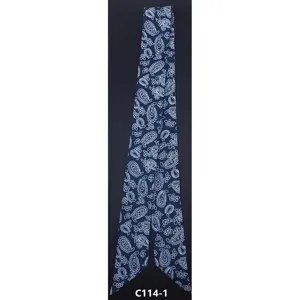 Dettaglio di foulard da collo stretto blu scuro con motivo geometrico cachemire bianco stampato